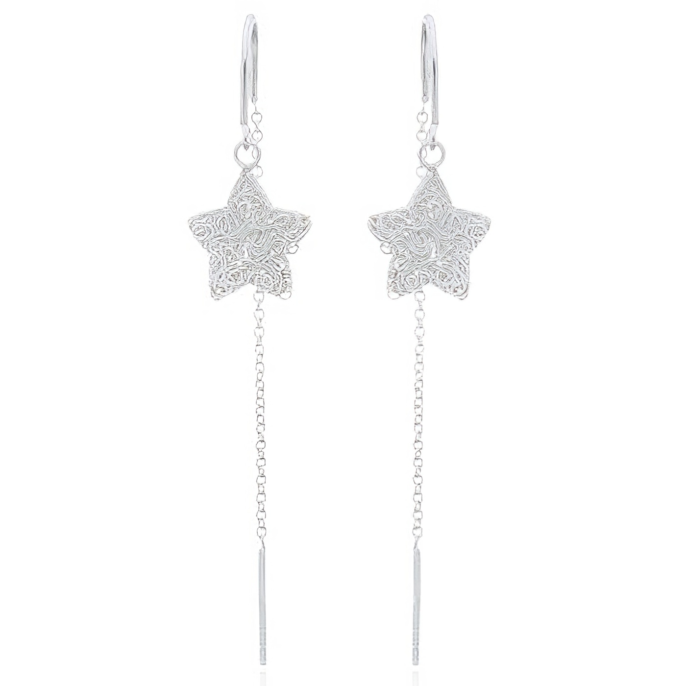 Stamped Wire Star Silver 925 Threader Earrings by BeYindi 