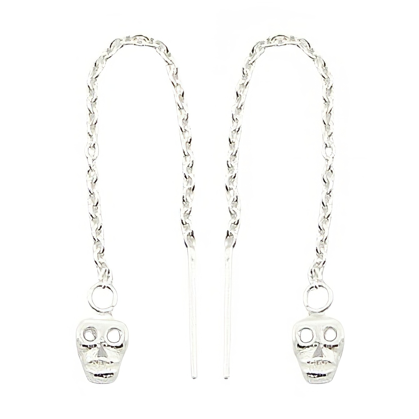 Humorous Skull Charm On Rollo Chain Silver Threader Earring by BeYindi 