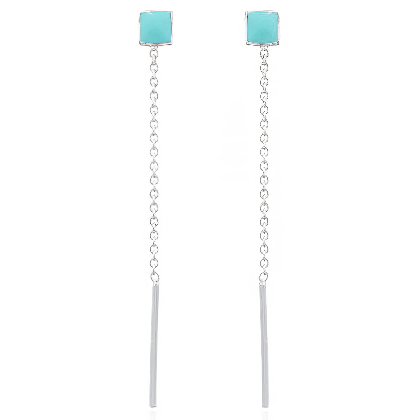 Reconstituted Stone Green Square 925 Silver Threader Earrings by BeYindi 