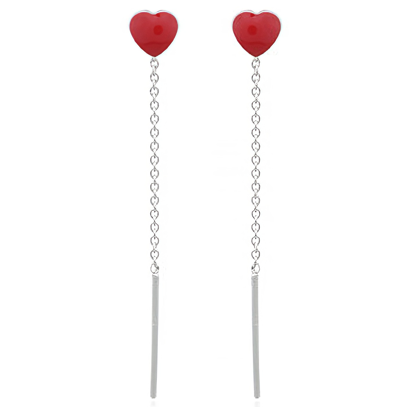 Reconstituted Stone Red Heart 925 Silver Threader Earrings by BeYindi 