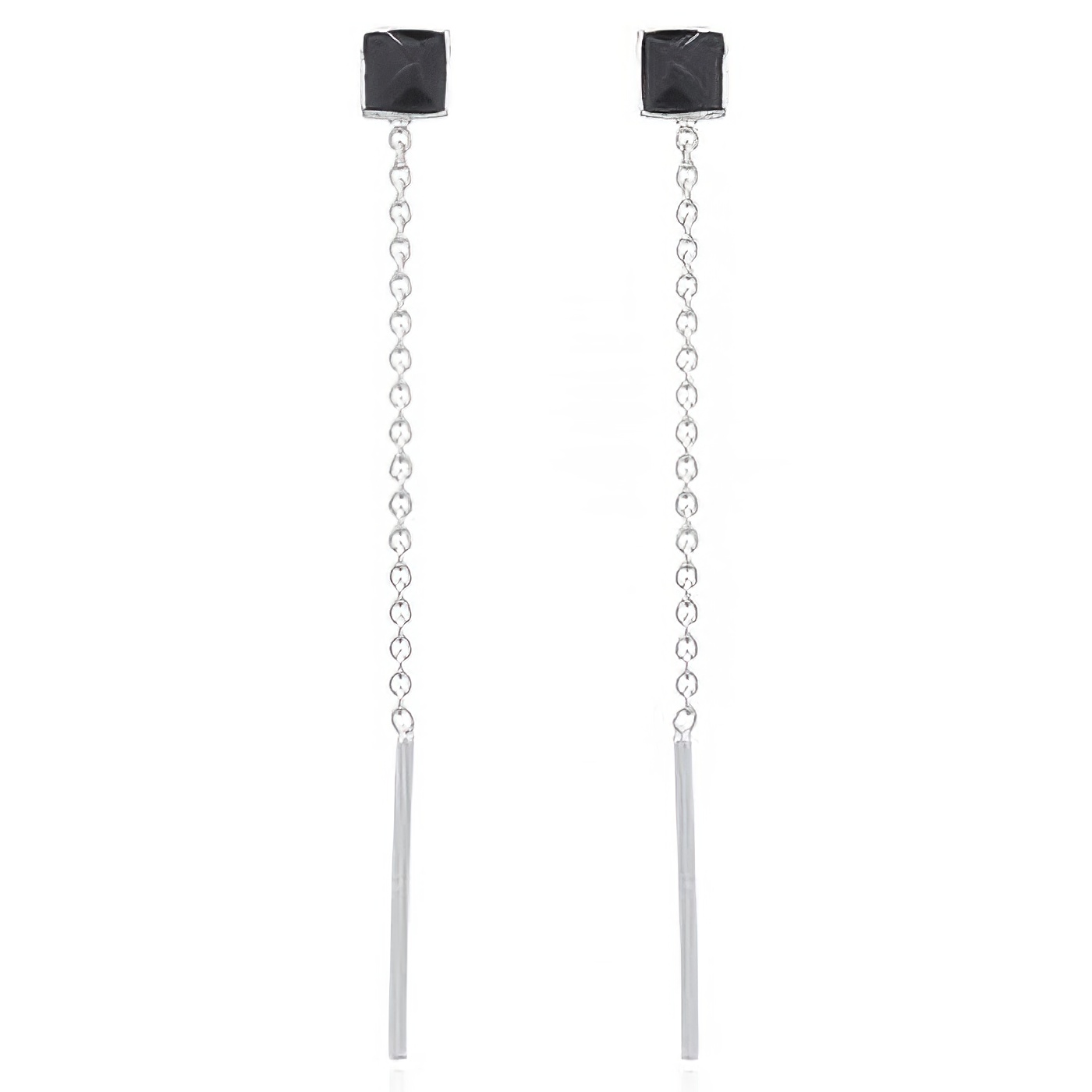 Reconstituted Stone Black Square 925 Silver Threader Earrings by BeYindi 