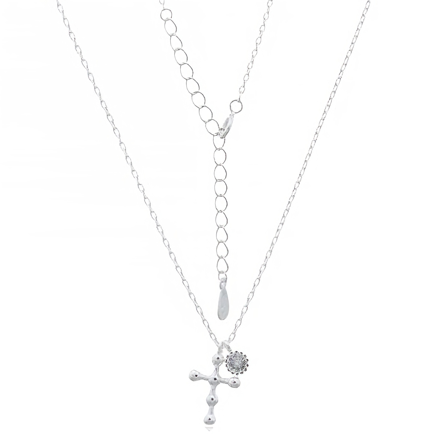 CZ White Flower Matched With Cross 925 Silver Chain Necklace by BeYindi 