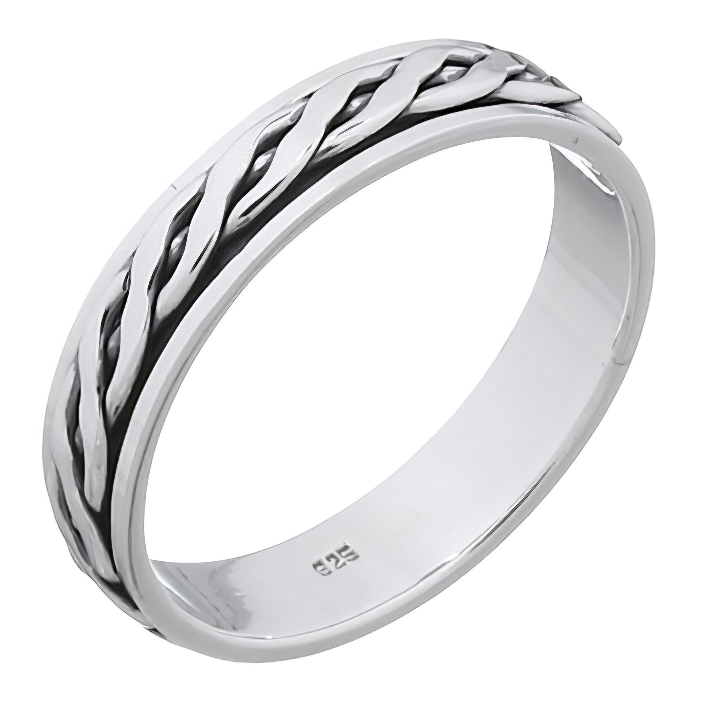 Flat Braided Spinner 925 Sterling Silver Band Ring by BeYindi 