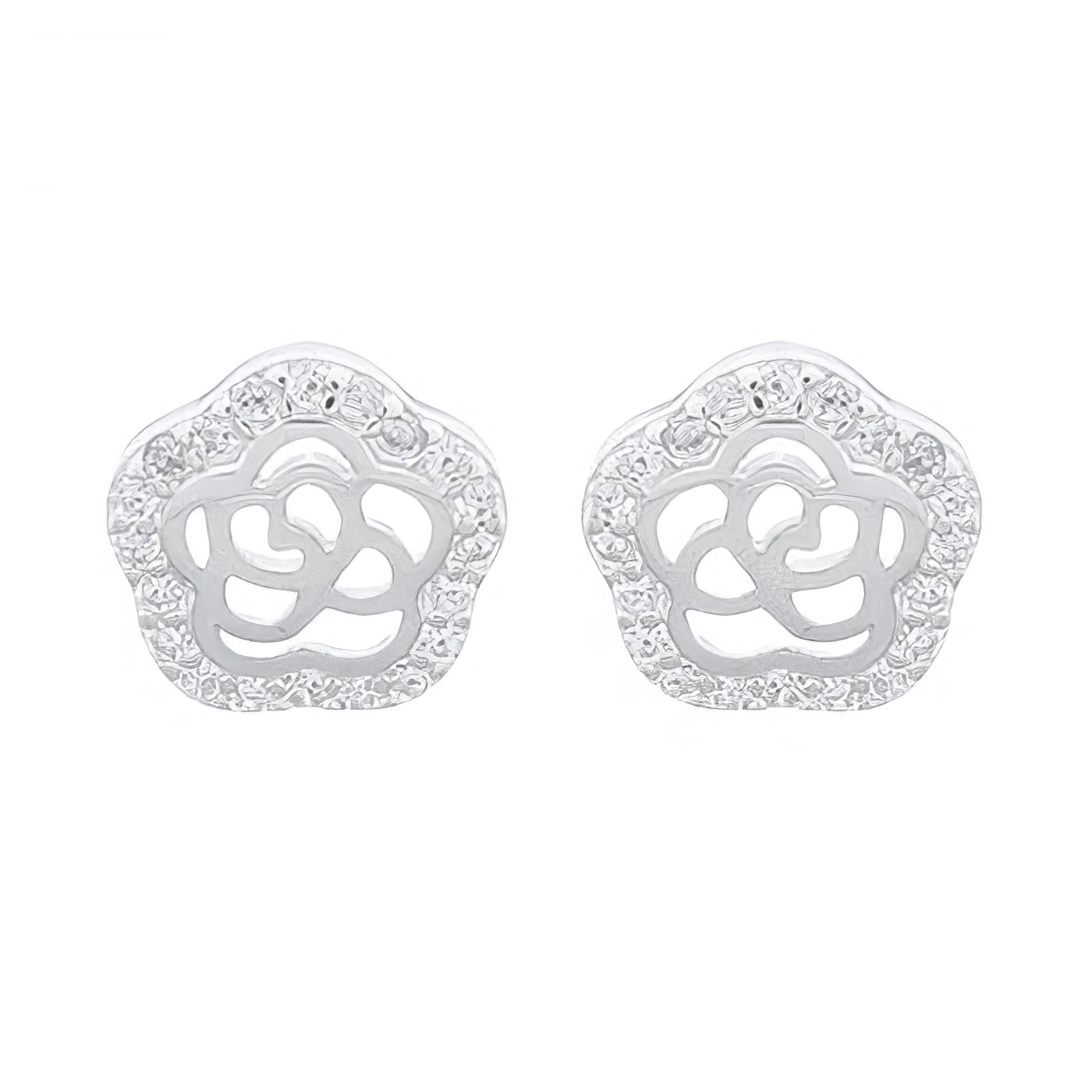 Crystal CZ Rose 925 Silver Stud Earrings by BeYindi 