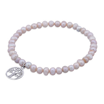 4mm Freshwater Pearl Stretch Bracelet with Tree of Life Charm by BeYindi 2