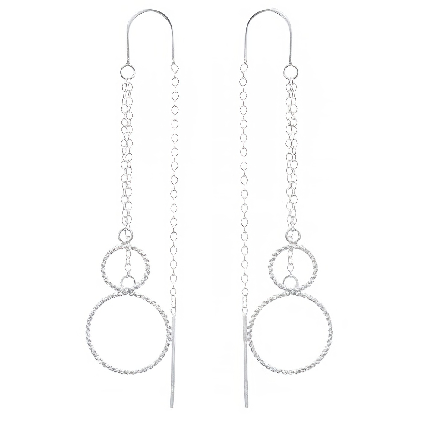 Dangling Circles On Sterling Silver Chain Threader Earrings 