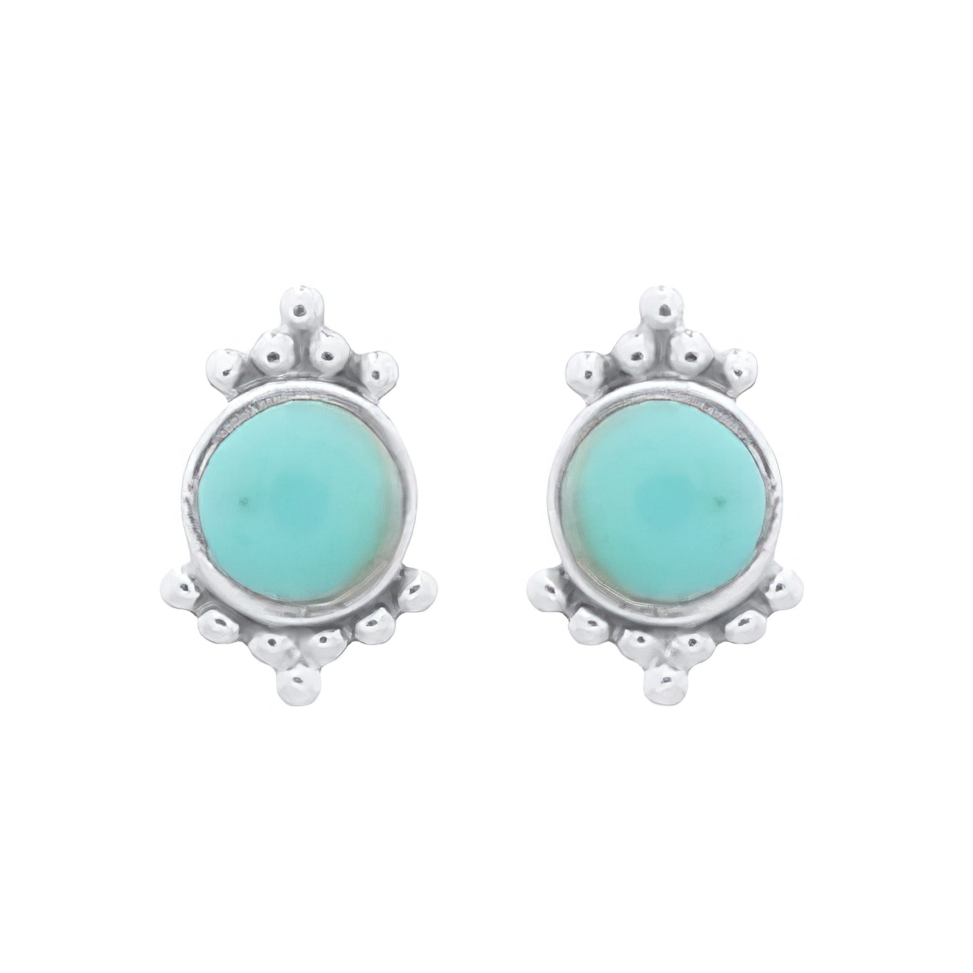 Antiqued Reconstituted Turquoise Silver Dotted Stud Earrings by BeYindi 