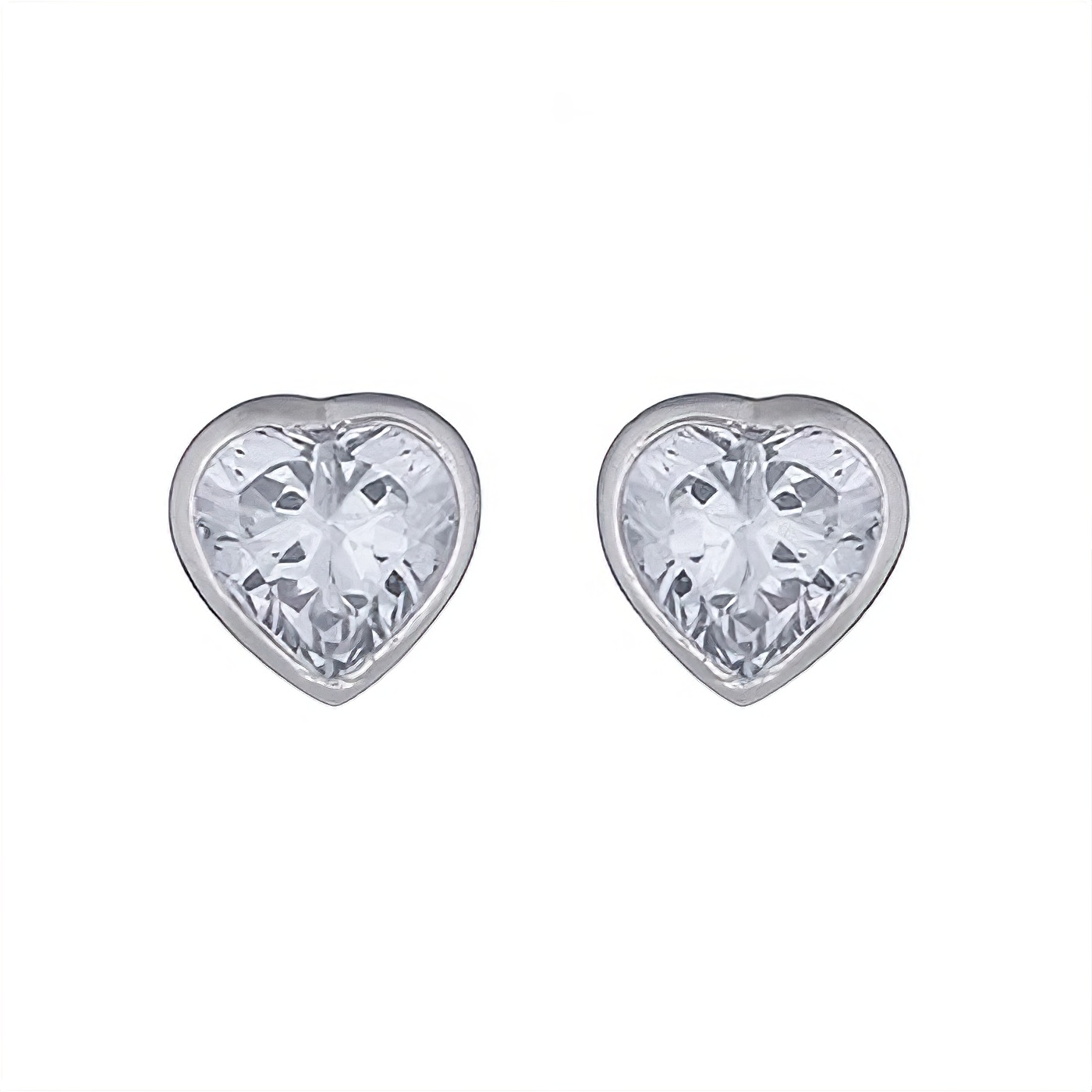 Heart Faceted Clear Cubic Zirconia Stud Earrings 