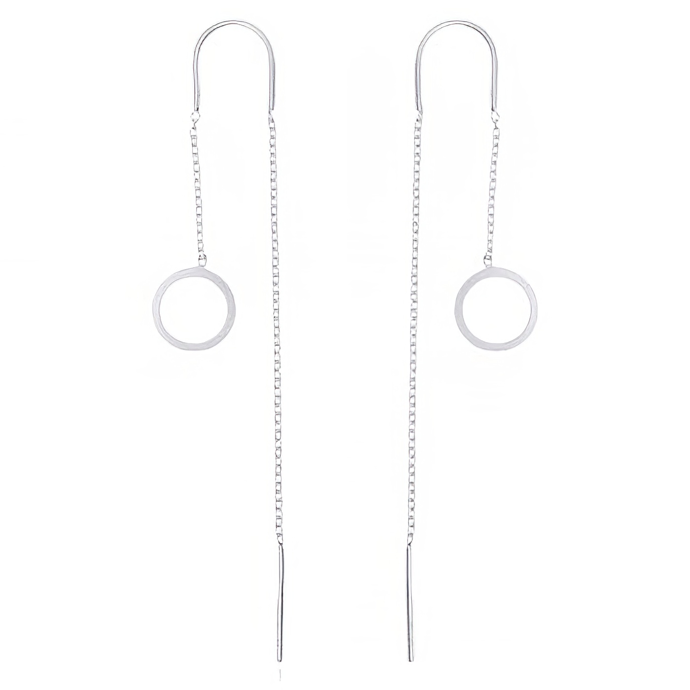 Stamped Circle 925 Silver Cable Chain Threader Earrings 