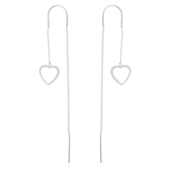 Stamped Heart 925 Silver Cable Chain Threader Earrings by BeYindi 