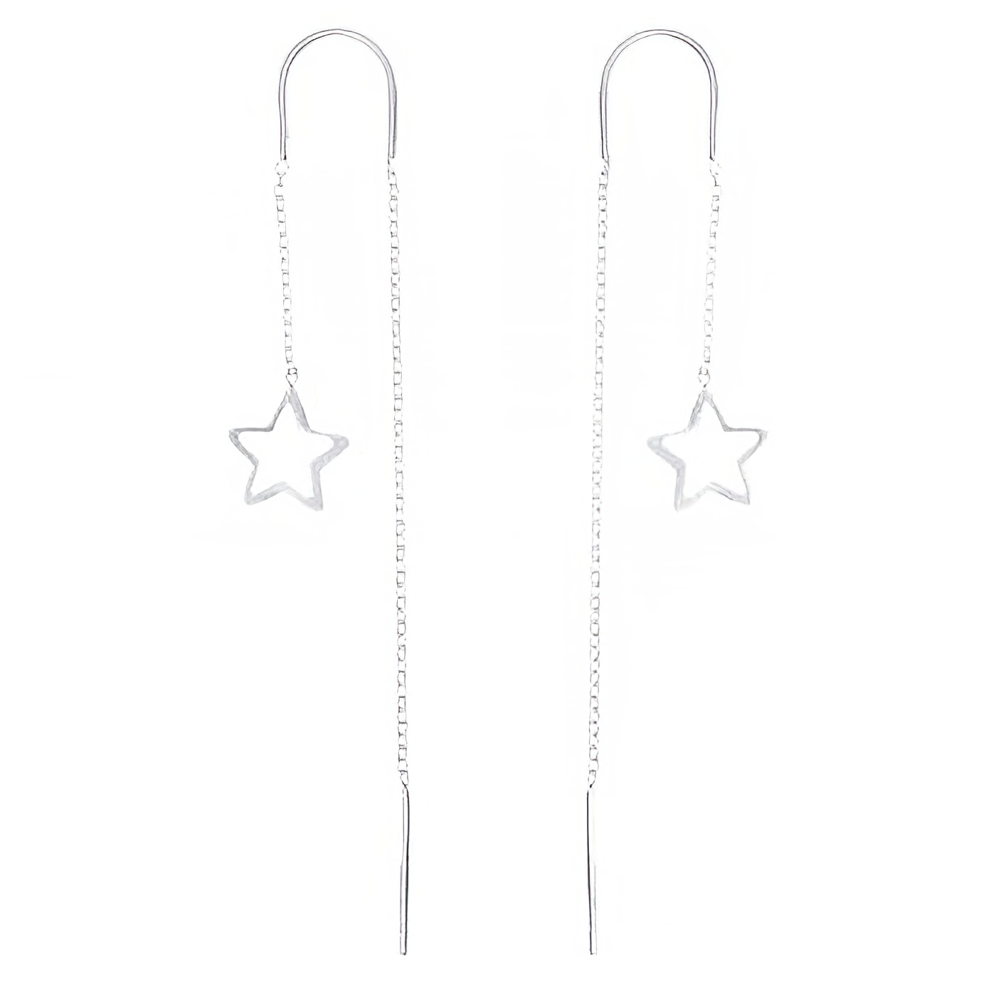 Stamped Star 925 Silver Cable Chain Threader Earrings by BeYindi 
