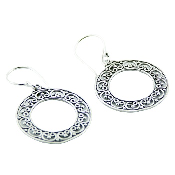 Sterling Silver 925 Ornate Bali Style Disc Dangle Earrings by BeYindi 