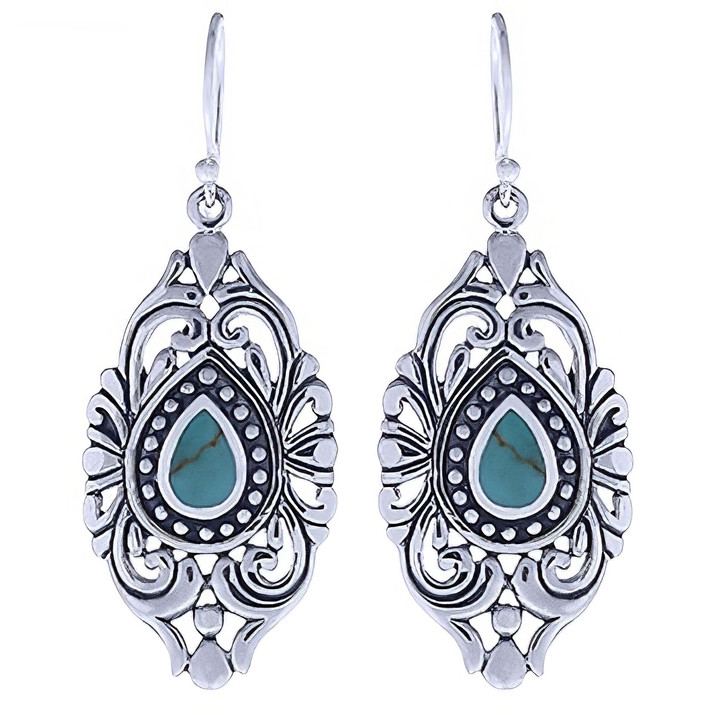 Wholesale Silver Earrings Teardrop Synthetic Turquoise by BeYindi 