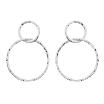Hammered Circles Double Hanging Silver Stud Earrings by BeYindi 