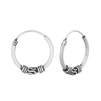 Centre Wave Wire Wrapped Bali Small Hoop Earrings Silver 925 by BeYindi 
