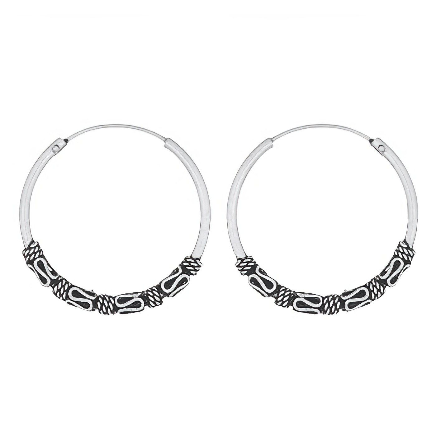 SIVYAA Pure Silver Plain Round Hoop Bali Earrings (45mm) large