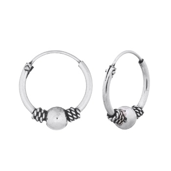 Centre Ball Twisted Bali Wire Small Hoop Earrings Silver 925 by BeYindi 