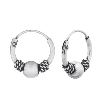 Centre Ball Twisted Bali Wire Mini Hoop Earrings Silver 925 by BeYindi 