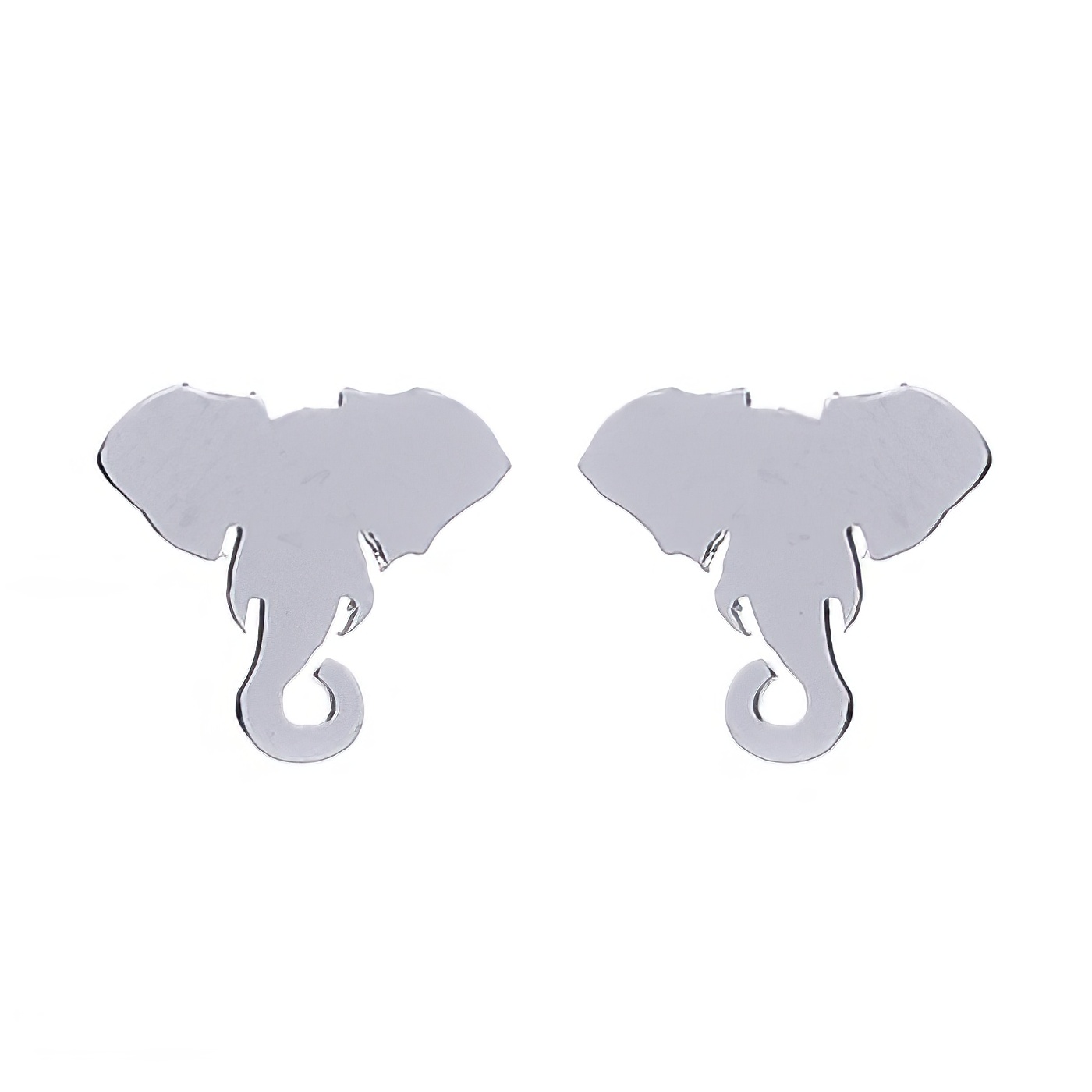 Plain Elephant Shiny Silver Stud Earrings by BeYindi 
