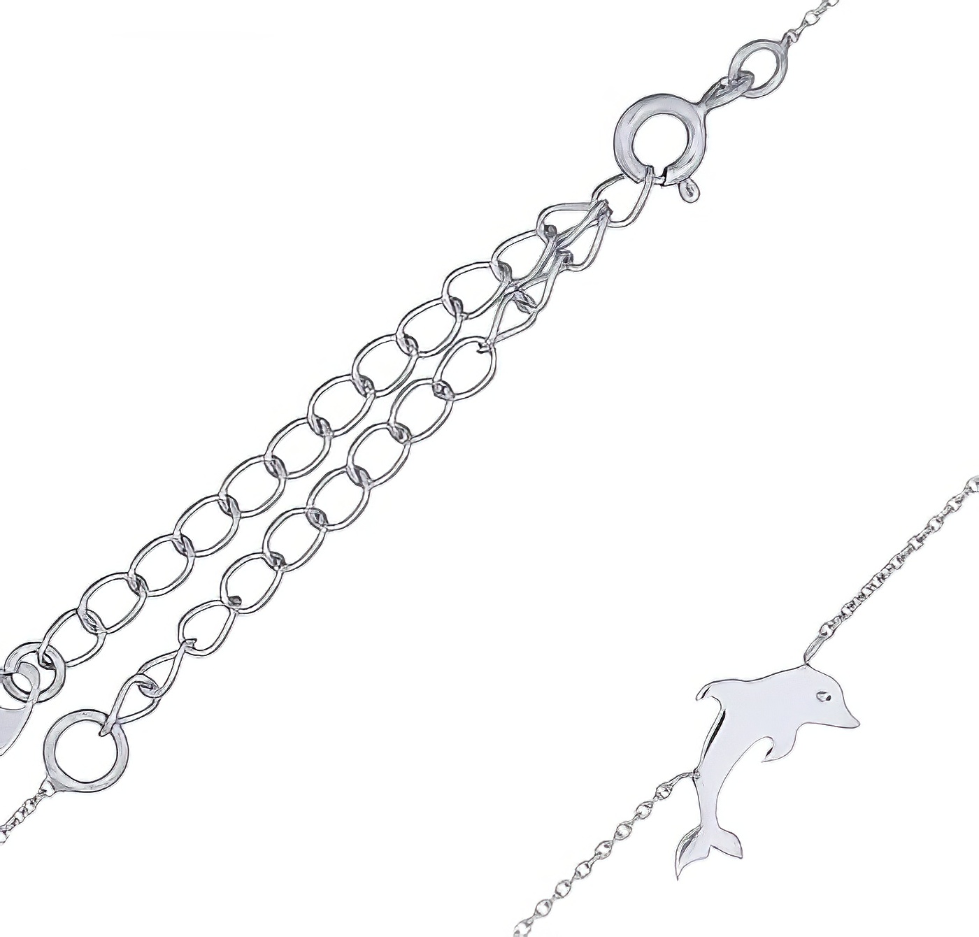 Sterling Silver Cable Chain Bracelet With Dolphin Charm 