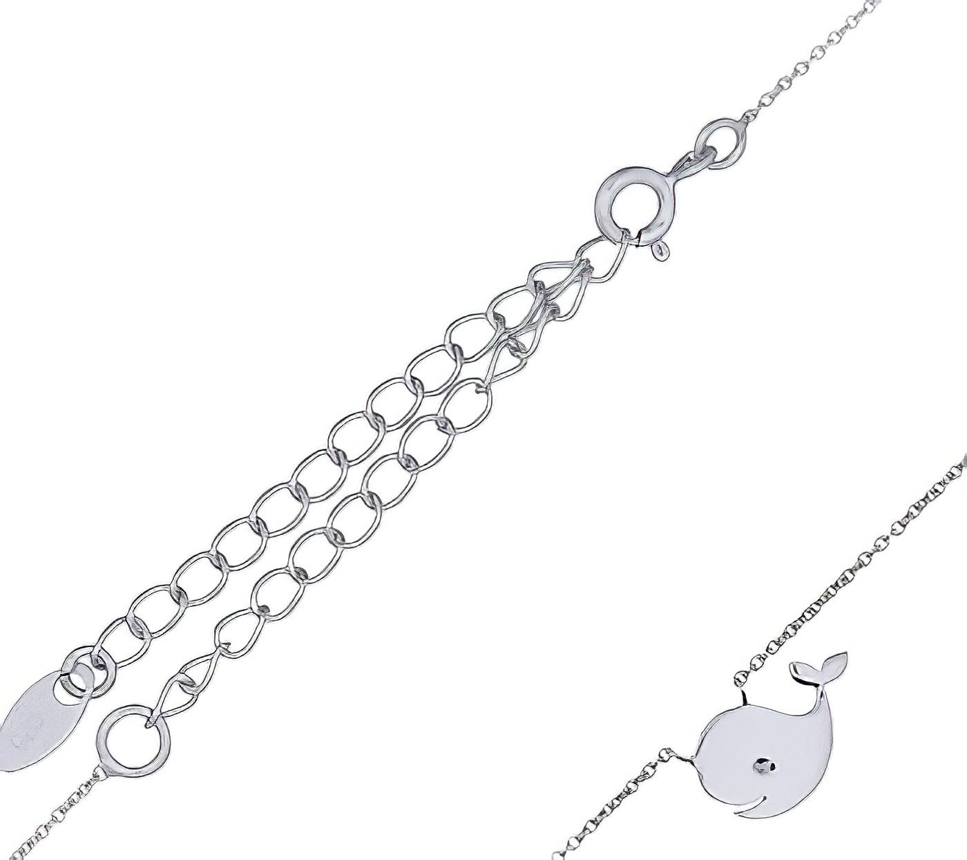 Sterling Silver Whale Bracelets With Cable Chain 