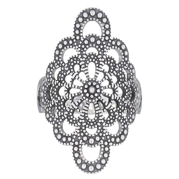 Filigree Flower Dotted Layout 925 Silver Ring by BeYindi 