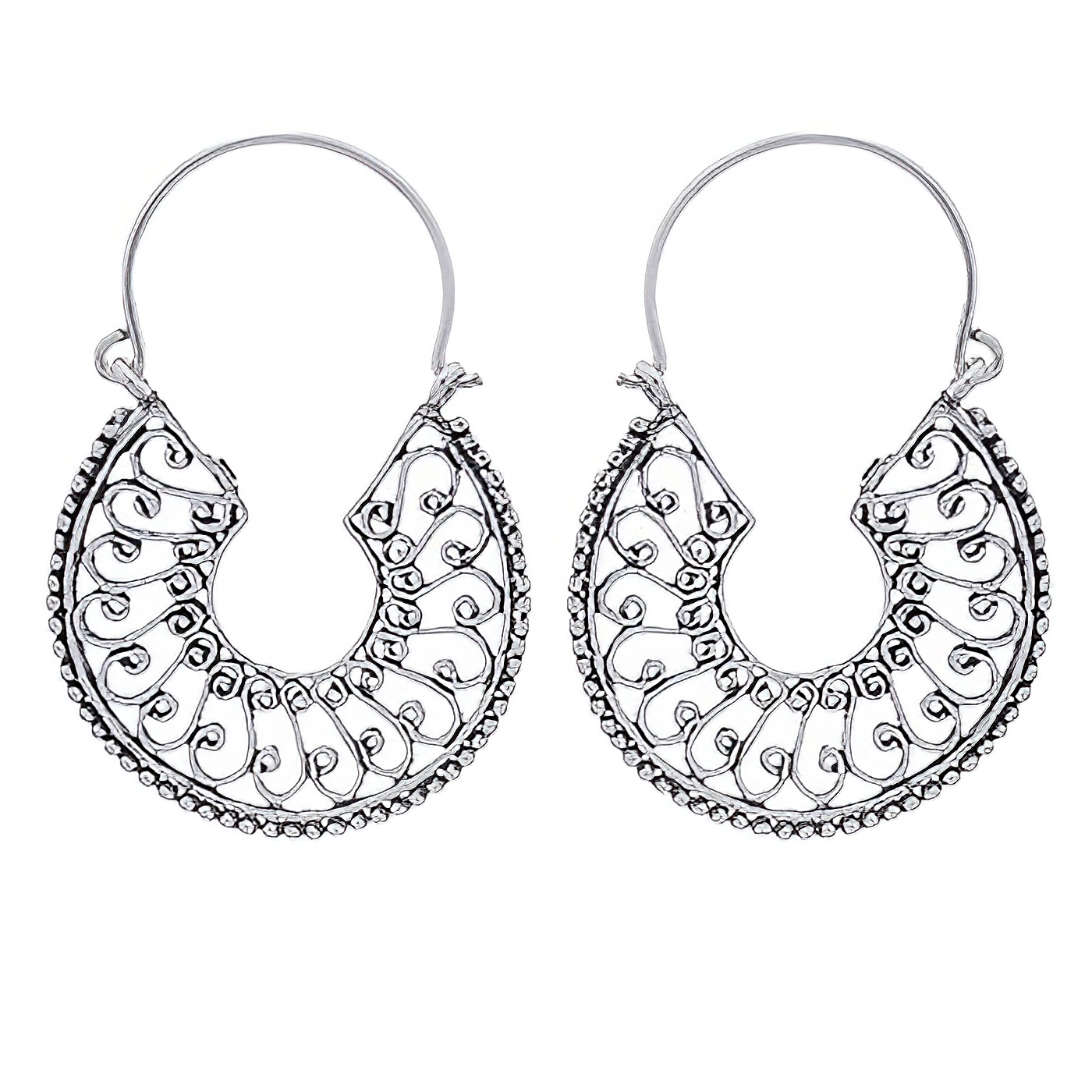 Delicate Round Ajoure Silver Designer Hoop Earrings by BeYindi 