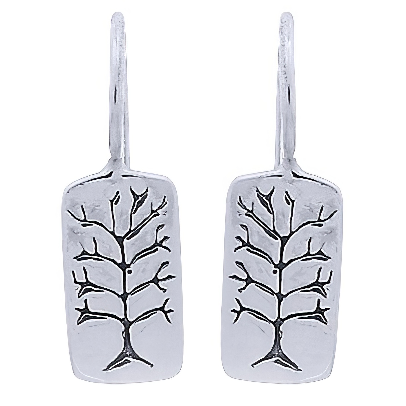 Sterling Silver Tree of Life on Smooth Rectangle Drop Earrings by BeYindi 