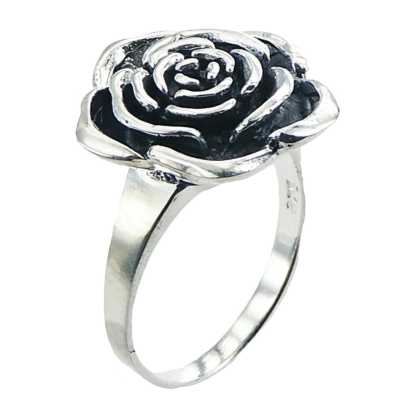 Antiqued Rose Flower Relief Ring Unique Planet Silver Design 