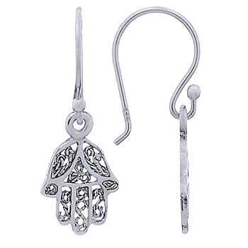 925 Silver Hamsa Hand Dangle Earrings by BeYindi 
