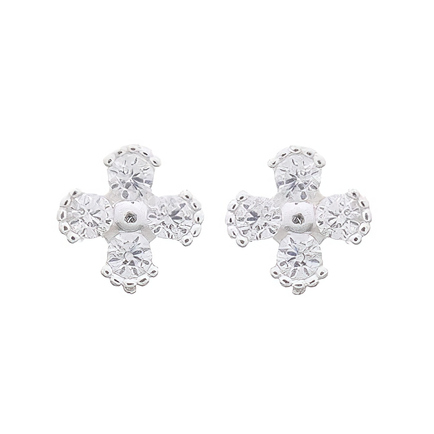 Adorable Four-Petals Beaded 925 Stud Earrings With CZ White by BeYindi 