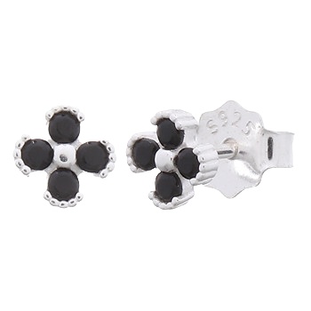 Adorable Four-Petals Beaded 925 Stud Earrings With CZ Black by BeYindi 