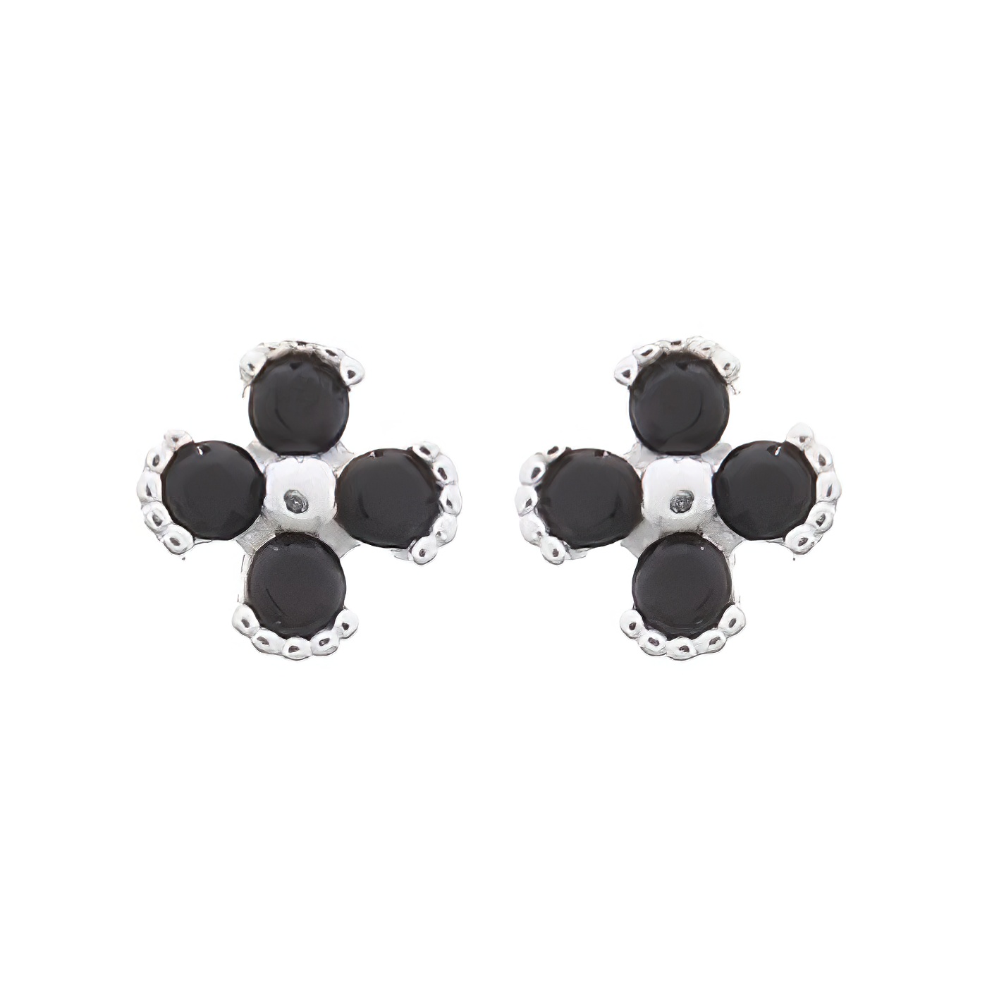 Adorable Four-Petals Beaded 925 Stud Earrings With CZ Black by BeYindi 