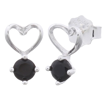 Elegant CZ Black With 925 Silver Heart Stud Earrings by BeYindi 