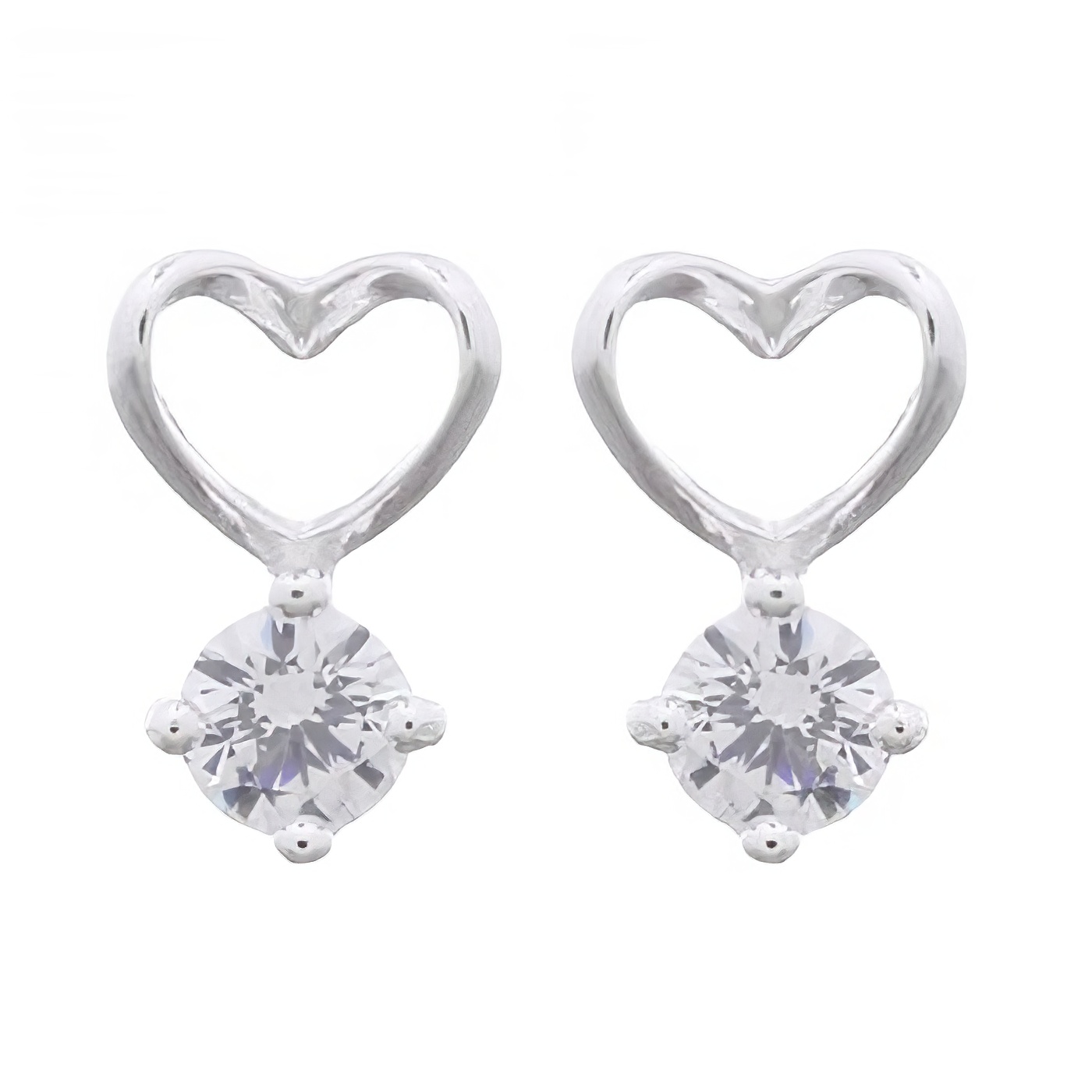 Elegant CZ White With 925 Silver Heart Stud Earrings by BeYindi 
