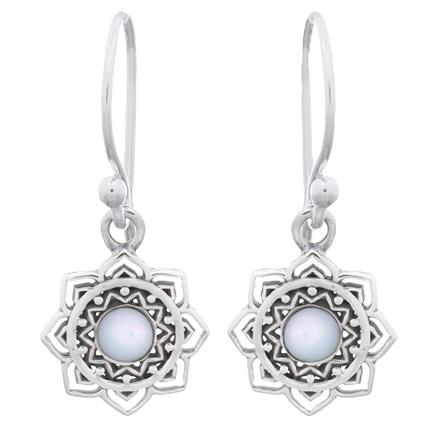 Mandala Flower With Mother Of Pearl Silver Earrings by BeYindi 