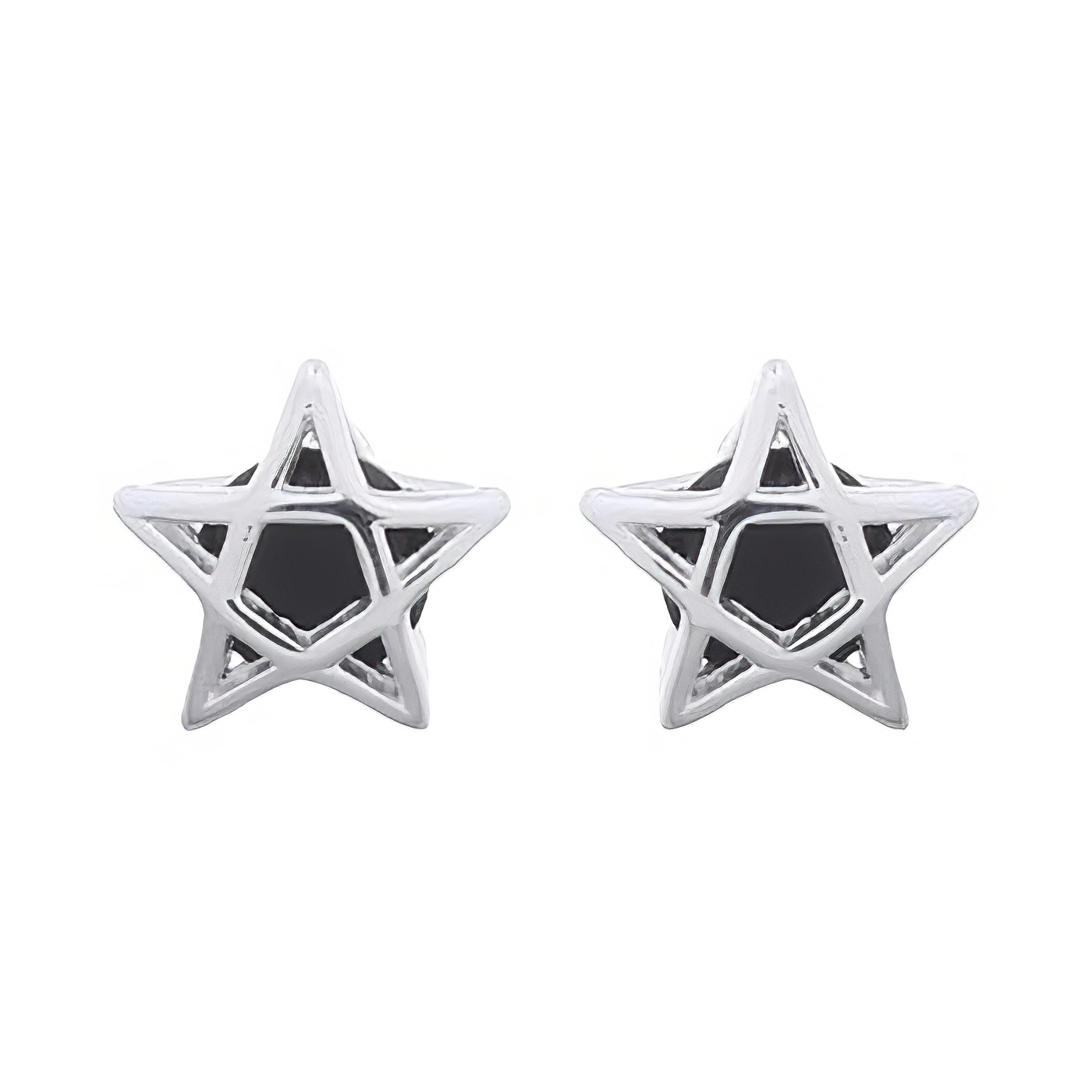 Tiny Pentagram Star With Black CZ Stud Earrings 925 Silver by BeYindi 