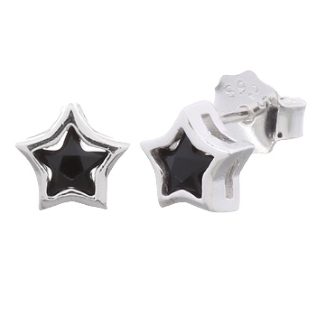 Little Star Champ Stud Earrings With Black Cubic Zirconia by BeYindi 