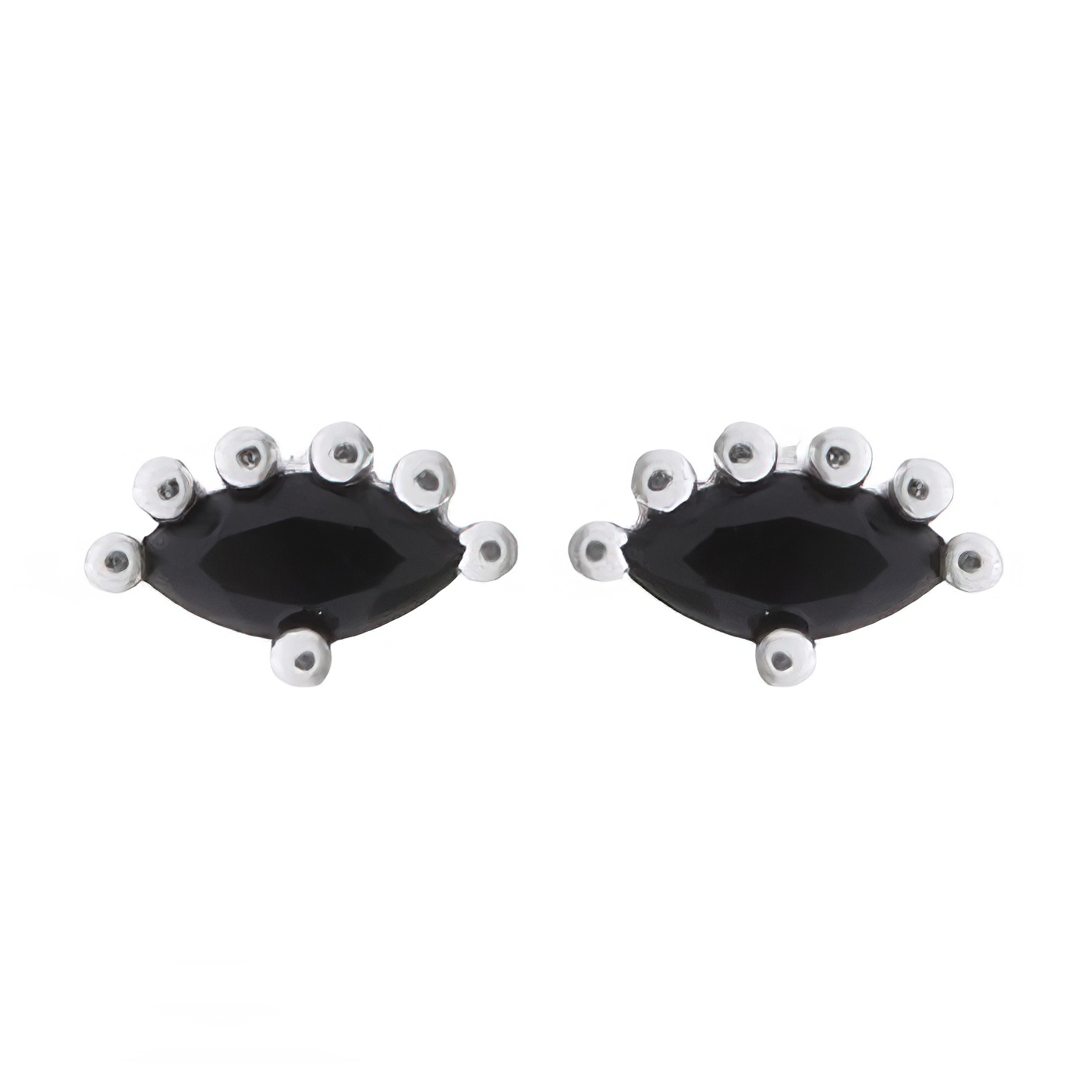 Beaded Mini Black CZ Fan 925 Silver Stud Earrings by BeYindi 