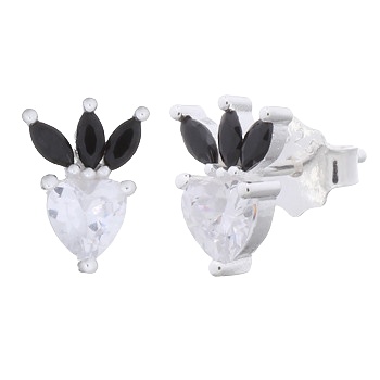Delightful Strawberry 925 Silver Stud Earrings With Black White CZ by BeYindi 