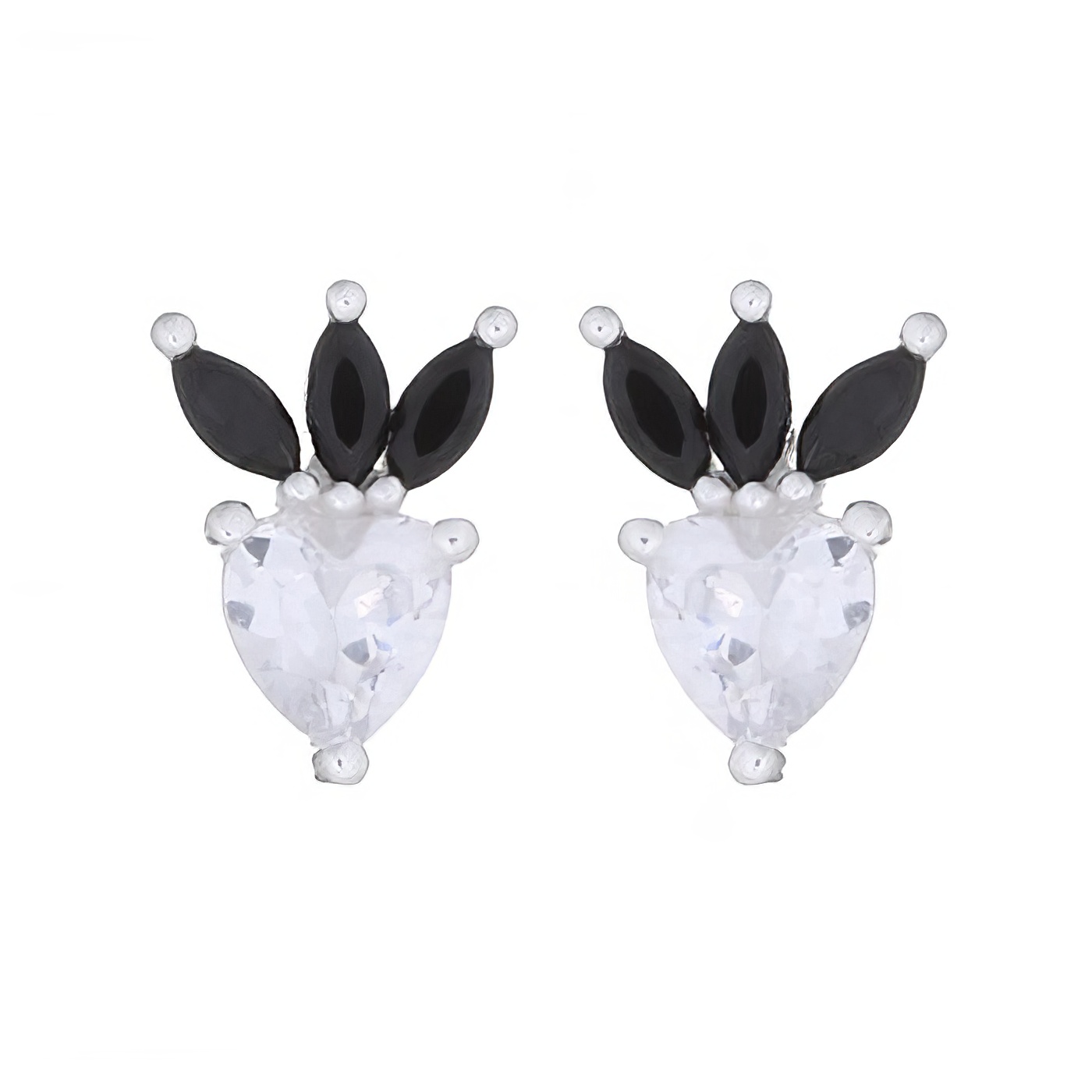 Delightful Strawberry 925 Silver Stud Earrings With Black White CZ by BeYindi 