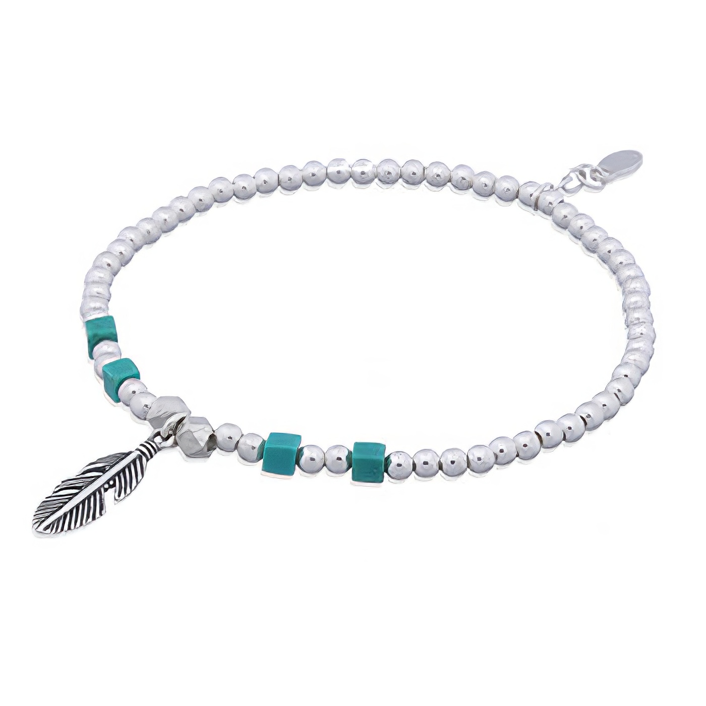 Etchnic Feather Turquoise 925 Stretchable Bracelet 