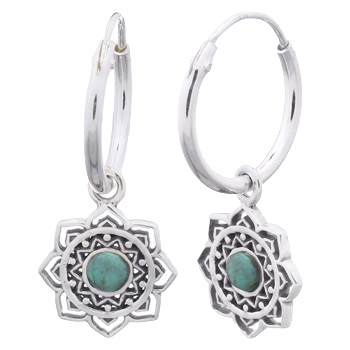 925 Silver Endearing Mandala Flower With Green Stone Earrings by BeYindi 