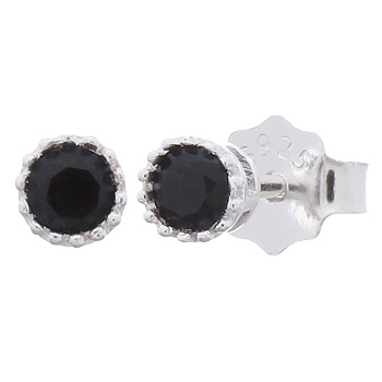 Faceted Mini Black Cubic Zirconia 925 Stud Earrings Silver by BeYindi 