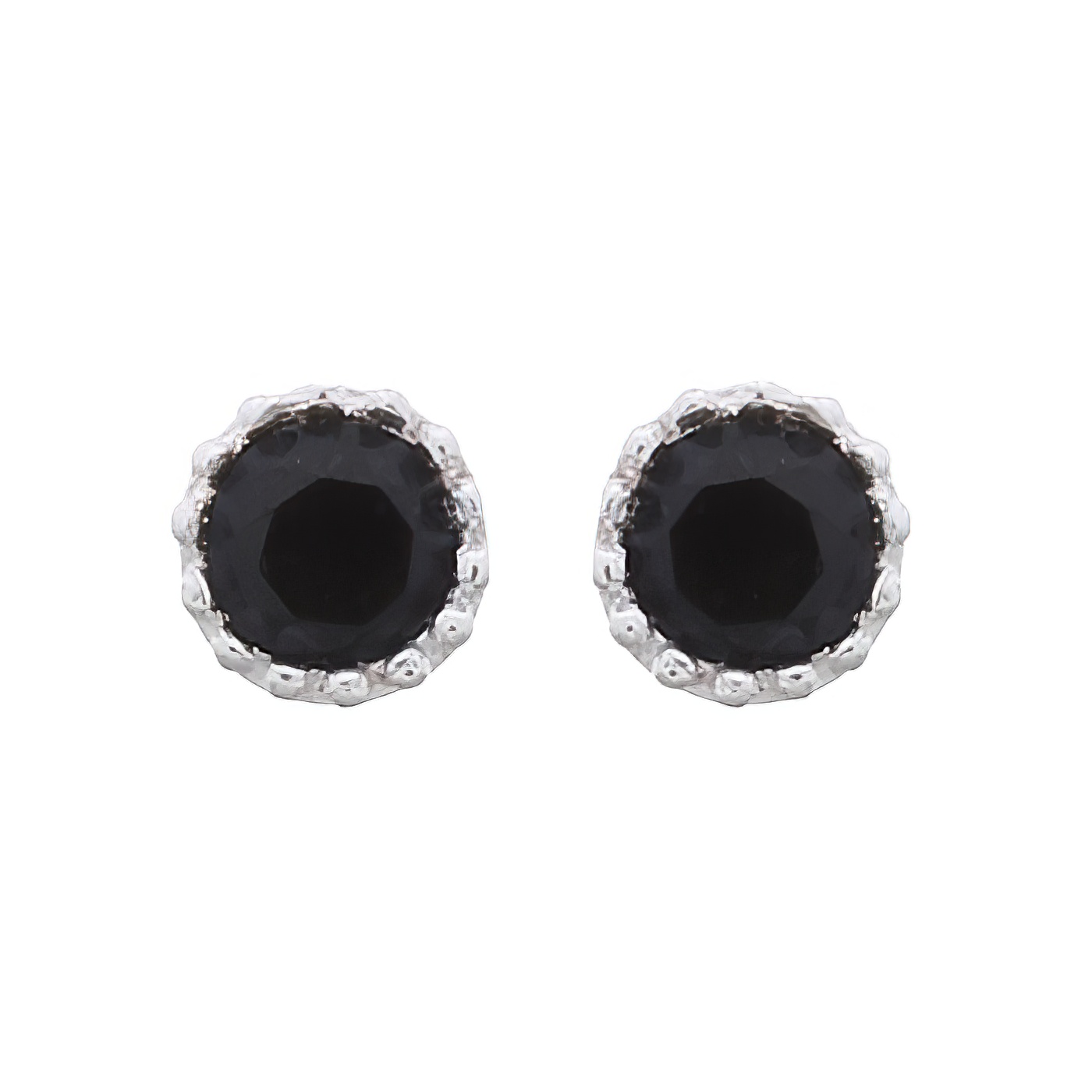 Faceted Mini Black Cubic Zirconia 925 Stud Earrings Silver 