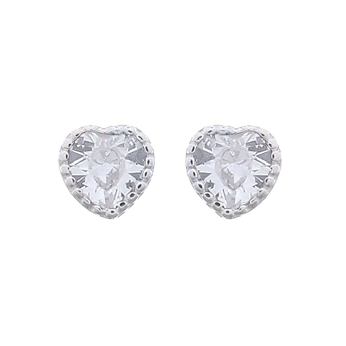 Tiny Delightful Heart With White CZ 925 Silver Stud Earrings 