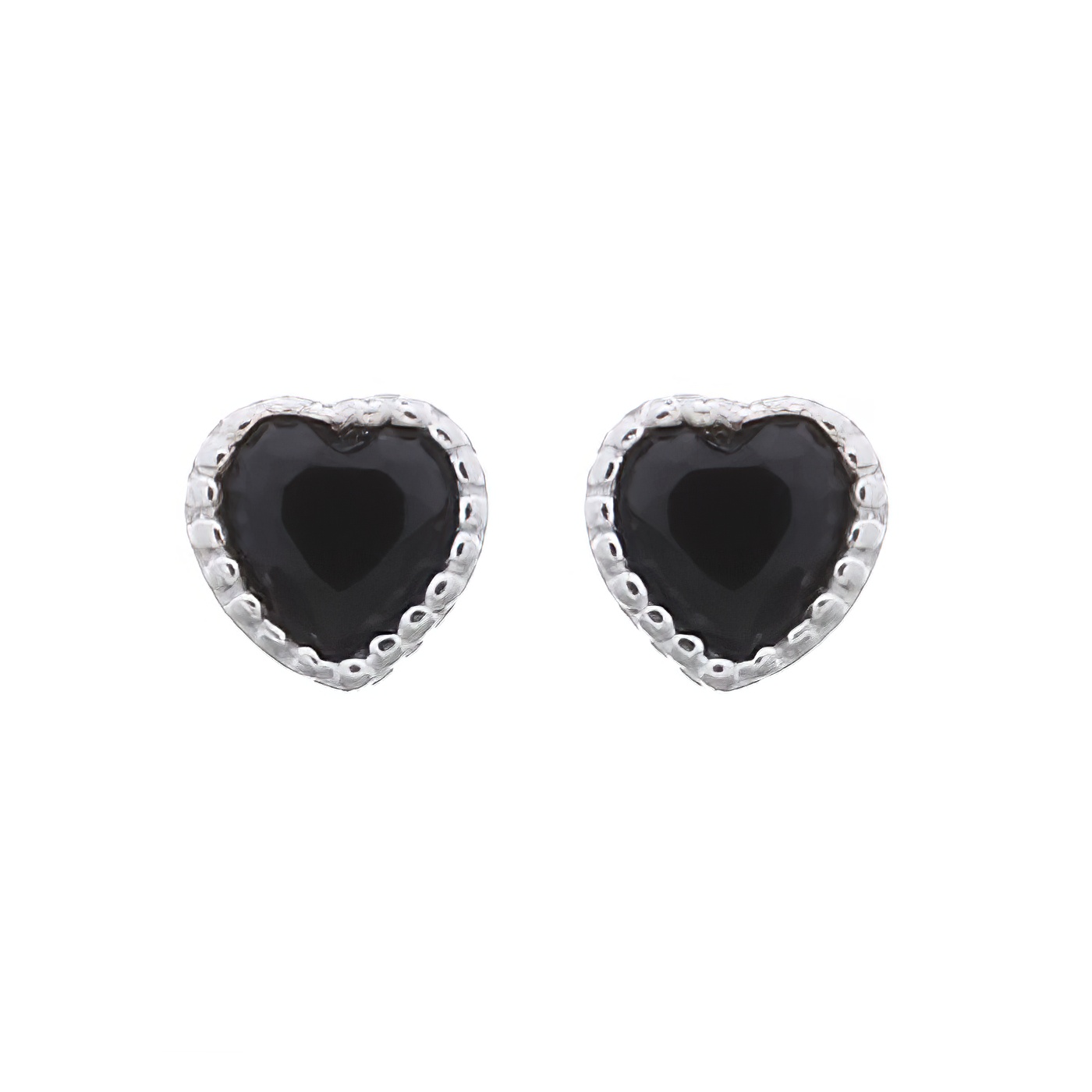 Tiny Delightful Heart With Black CZ 925 Silver Stud Earrings 