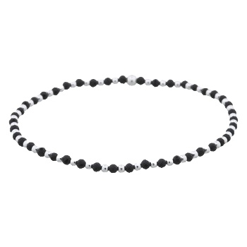 Stretchable Black Agate With 925 Silver Round Beads Bracelet by BeYindi 