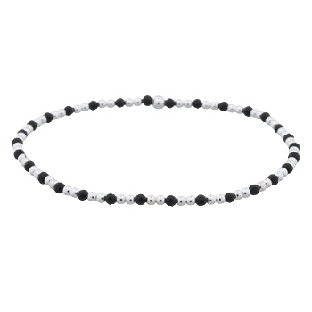 Two Silver Spheres Spacer With Black Agate Stretchable Bracelet by BeYindi 