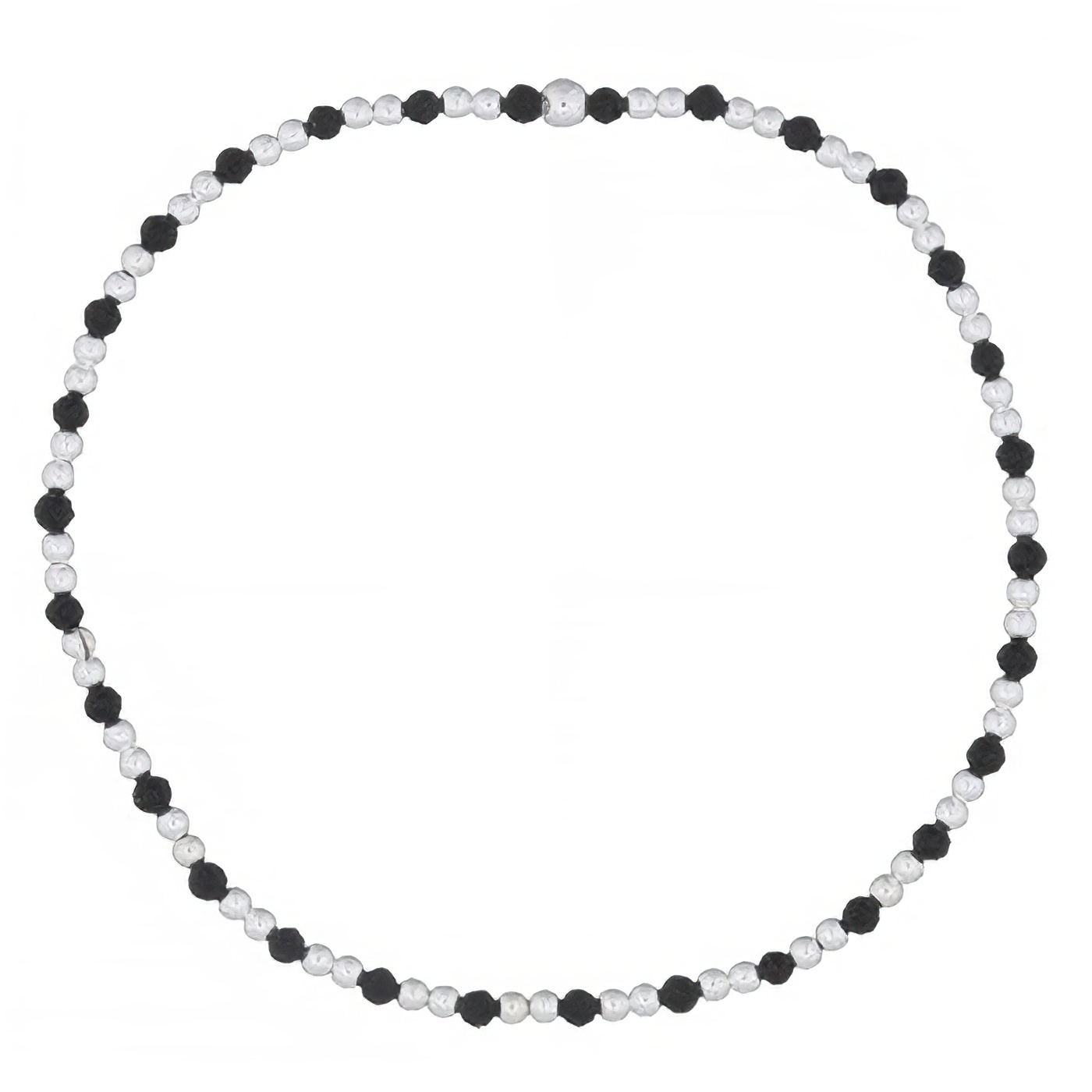 Two Silver Spheres Spacer With Black Agate Stretchable Bracelet by BeYindi 
